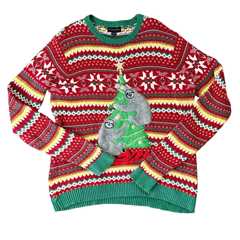Blizzard Bay Cotton Long Sleeve Fair Isle Red Christmas Sloth Sweater Mens XL